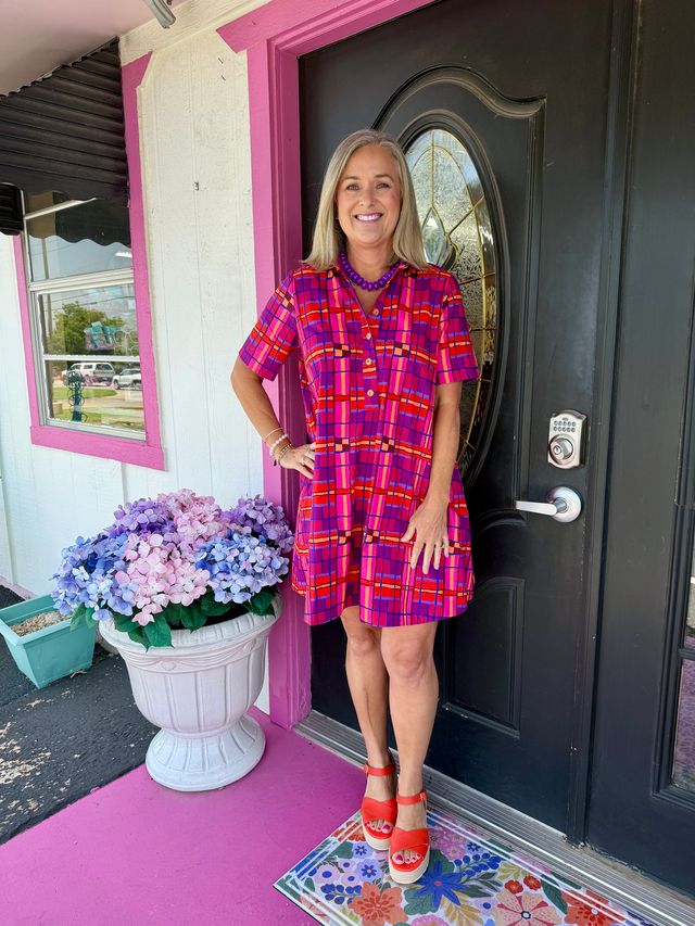 Pink Plaid Shift Dress