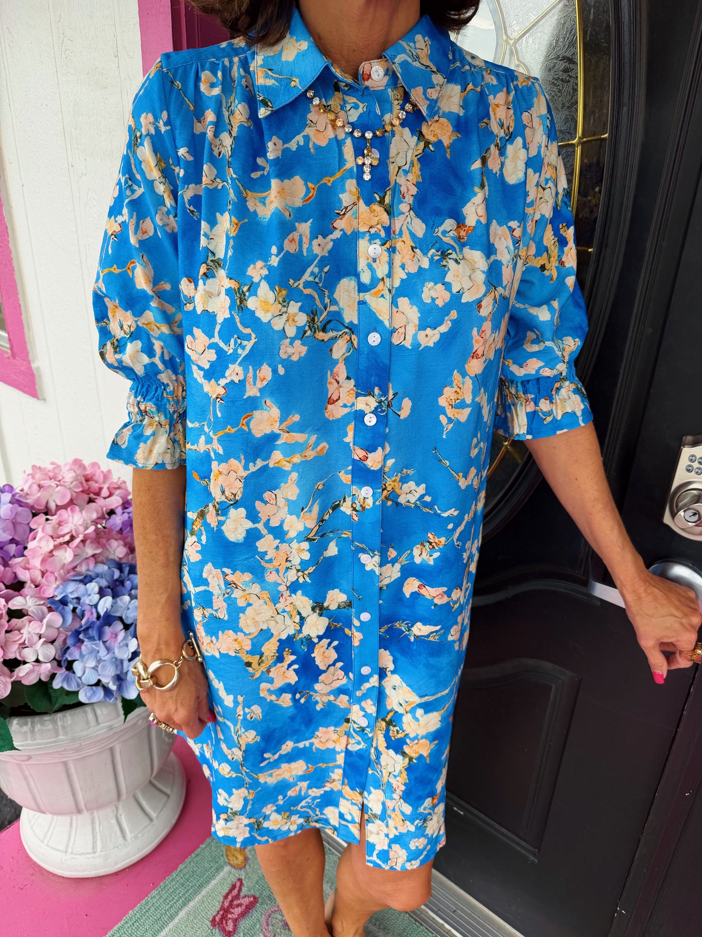 Bright Blue Floral Print Dress