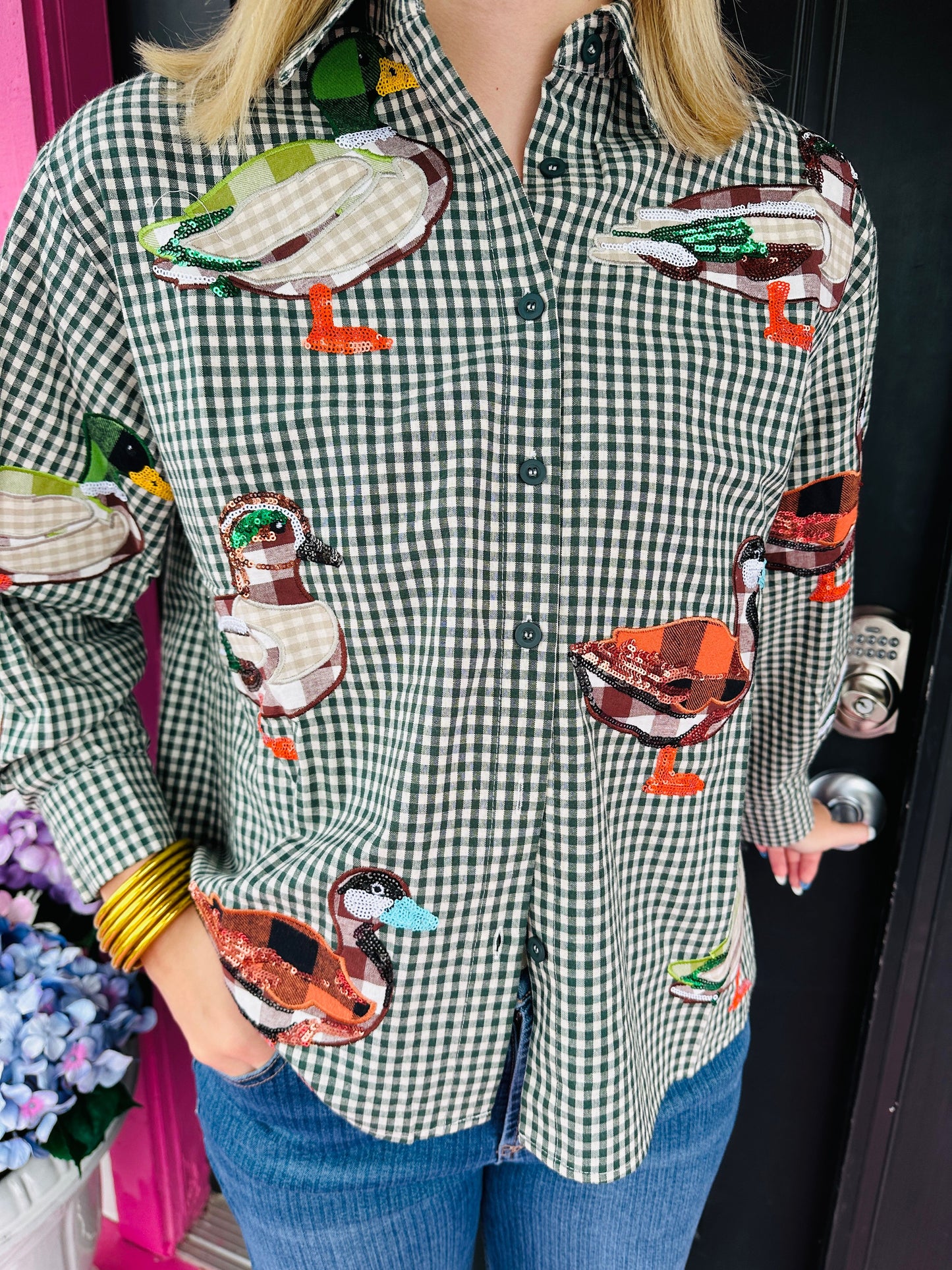 Gingham Duck Button Up Top