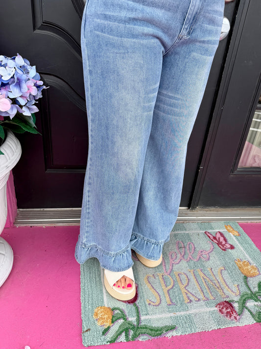 Denim Ruffle Bottom Jeans