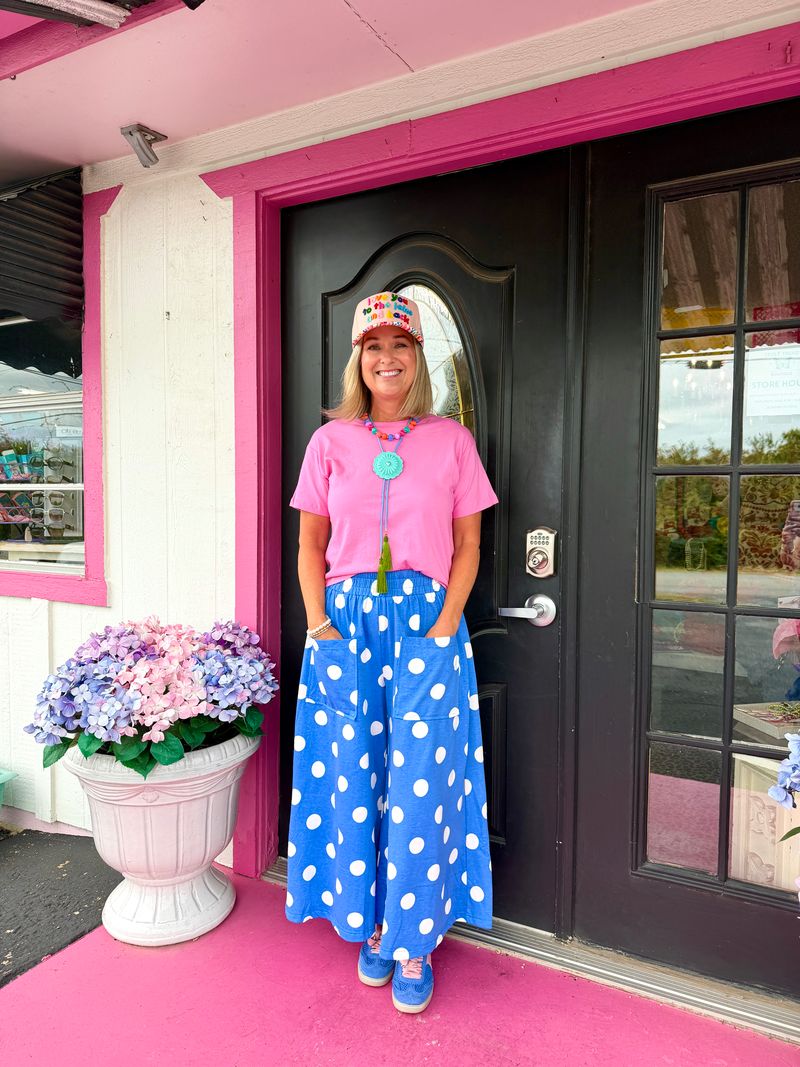 Blue Polka Dot Pull On Pants